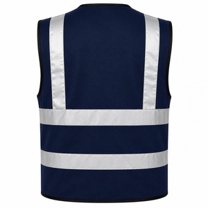 High Visibility Reflective Vest Navy <b>Mesh</b> Fabric Zip Front Chest Pocket Construction Workwear Custom Logo Supplier - Product Image 4