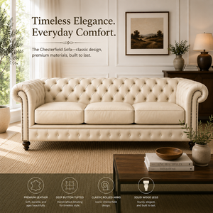 Sofá Chesterfield Clásico Moderno de 3 Plazas en Cuero Genuino para Villa, Hotel y Sala de Estar, Diseño Acolchado Profundo - Product Image 4