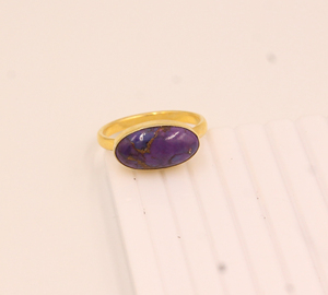 Bague en argent sterling 925 plaqué or 18 carats avec améthyste naturelle violette, pierre précieuse ovale, style classique, pour soirée, vente en gros, minimaliste - Product Image 3