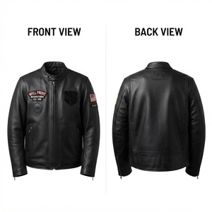 Blouson de moto en cuir PU premium noir personnalisé avec logo en relief, design à panneaux côtelés, style homme, tricoté et respirant - Product Image 6