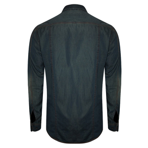 Chemise-veste en jean classique pour homme, en denim épais, manches longues, avec poche décorative en cuir, vente en gros - Product Image 3