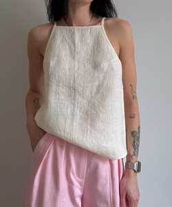 Top de Lino para Mujer con Tirantes Finos, Corte Regular, Estilo Vintage Minimalista, Casual de Verano, ODM - Product Image 4