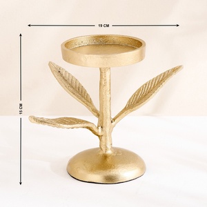 Golden Leaves Pillar Candle Holder Luxury Metal <b>Tree</b> Branch Design <b>Stand</b> Round Shape For Modern Home Decor Weddings & Events - Product Image 2