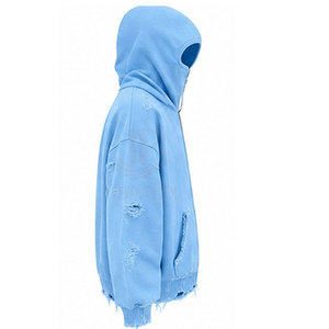 <b>Top</b> Selling Reasonable Price Casual Streetwear <b>Distressed</b> Balaclava Hoodie Men's Full Face Mask Zip Durable Material - Product Image 3