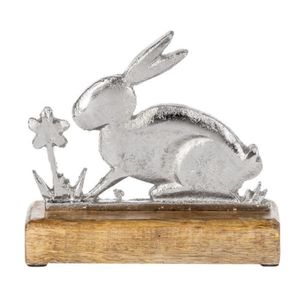 Achat en gros : Sculpture de lapin de luxe en alliage d'aluminium sur support en bois de mangue, centre de table décoratif, décoration de Pâques et de printemps pour la maison - Product Image 1