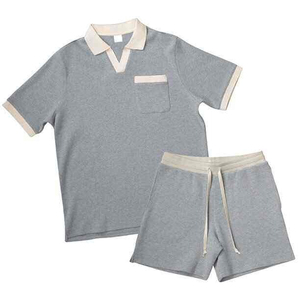 ชุดเซ็ตเสื้อโปโลแขนสั้นทรงหลวมพร้อมซิปและกางเกงขาสั้นแฟชั่นใหม่คุณภาพสูงสำหรับผู้ชายฤดูร้อน - Product Image 2