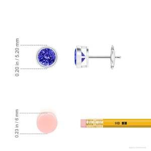Natural Blue Tanzanite <b>Stud</b> <b>Earrings</b> 14kt Solid Gold Bezel Set Round Cut Minimalist Fine Lightweight Comfortable Wear Jewelry - Product Image 2