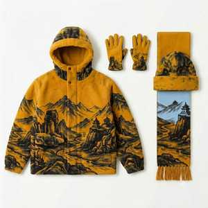 Parka de invierno con estampado forestal, con capucha, manga larga, gruesa, cálida, informal, con guantes, bufanda y gorro a juego - Product Image 5