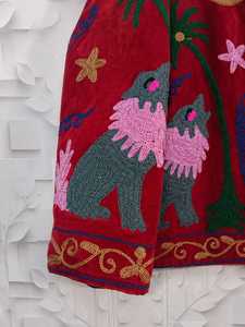Hand Embroidered <b>Velvet</b> Suzani <b>Jacket</b> <b>Women</b> Crew Neck Full Sleeve Floral Pattern Winter Outerwear 100% Polyester Woven Boho - Product Image 2