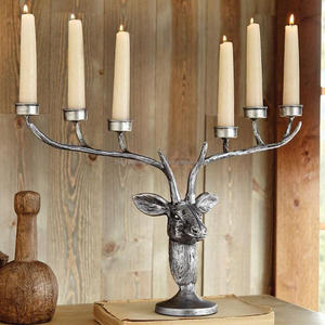 Bougeoir à 6 bras en fonte d'aluminium faite à la main Tête de cerf Showpiece Large Antler Christmas Candle Holder Gold Antique Finished - Product Image 3