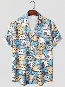 เสื้อเชิ้ตแฟชั่นยูนิเซ็กส์ลายแมวน่ารักสำหรับผู้ชาย สวมใส่สบายๆ ทุกวัน พิมพ์ลาย 3 มิติ แขนสั้น ผ้าโพลีเอสเตอร์ทอระบายอากาศได้ดี - Product Image 6