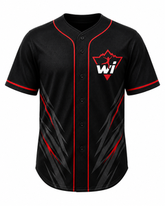 Maillot de baseball WARPRO INDUSTRY pour homme, manches courtes, boutons sur le devant, sublimation noir et rouge, évacuation de l'humidité, respirant, Spandex/Nylon - Product Image 2