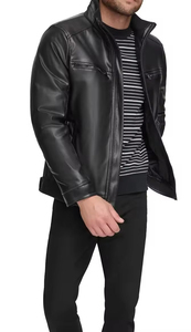 Wholesale Winter <b>Quilted</b> Men Leather Jacket | Breathable Biker Rider Jacket with Zipper | Custom OEM Leather Jackets - Product Image 2