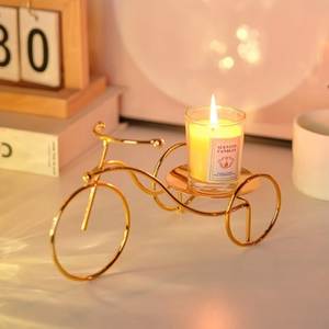 Portavelas Dorado con Forma de Bicicleta, Frasco de Vidrio Ámbar, Soporte Metálico para Velas, Portavelas Decorativo para Velas de Té, para Decoración del Hogar y Fiestas - Product Image 5