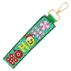 Ho Ho Ho Embroidered Beaded Christmas Keychain for Sequin Wristlet Key Ring Handmade Eco-Friendly Light Weight Bag Accessory - Product Image 4