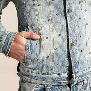 Best OEM Men With Full Customization Custom Sport Style Men's Denim <b>Rhinestone</b> <b>Jacket</b> For Outdoor Wear - Product Image 5