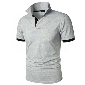 Polo de Manga Corta Gris para Hombre, Color Sólido, Tejido de Algodón, Transpirable, Estilo Casual - Product Image 1