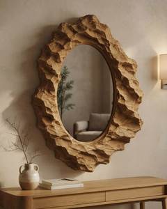 Miroir mural décoratif sans cadre en verre, fait main, en bois irrégulier, moderne, pour chambre à coucher, salle de bain, salon, salle à manger - Product Image 2
