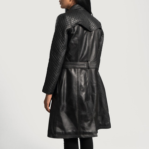 Wholesale Long Black Coat Double Breasted Women Real Leather Jacket Coat For Sale In Wholesale Best Price - Product Image 2