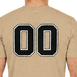 T-shirt ajusté beige sable pour homme, manches courtes, col rond, imprimé personnalisé, coupe slim, décontracté, en coton, vente en gros, streetwear, sport - Product Image 4