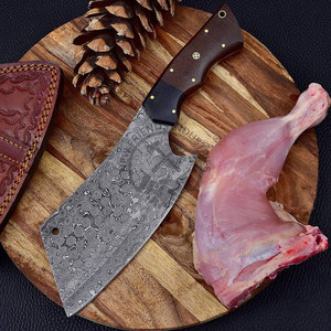 Brand New Edition Custom Handmade Damascus Steel Raindrop Surface Full Tang 7" Blade Meat Cleaver Knife w/Wood Handle - Product Image 5