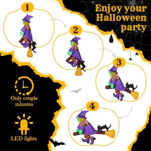 3.9 FT Halloween LED Inflatable Witch Riding Broom Scary Outdoor Yard Decorations Built From Window Broke Out - Product Image 4