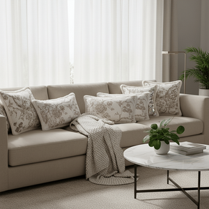 SOGA 6-Piece Pillowcase Set Vintage Floral Fur Trim Taupe Embroidered <b>Cushion</b> <b>Covers</b> 45cm X 45cm 30x50cm Sizes - Product Image 4