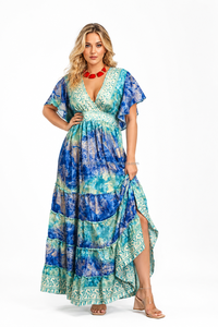 Bohemian V Neck Silk Maxi <b>Dress</b> for Women Printed Summer <b>Dress</b> Elegant Beachwear Casual Party <b>Dress</b> at Wholesales Price - Product Image 3