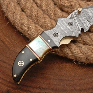 Cuchillo Plegable de Acero de Damasco de Lujo Pasha Enterprises con Incrustaciones de Perla, Empuñadura con Refuerzo de Latón, Punta de Gota, Cuchillo EDC Premium para Exteriores - Product Image 6