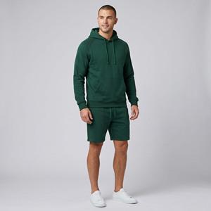 Men's 100% Cotton Sweat Shorts Men High Quality Heavyweight Fleece Winter Hoodie Mid Drawstring Waist Sweat Shorts Set - Product Image 5
