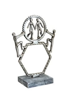 Escultura Moderna de Aluminio Abstracta con Figuras Humanas y Engranajes Industriales, Figura Artística de Metal Plateado, Estatua de Unidad, Decoración para el Hogar, Regalo - Product Image 4