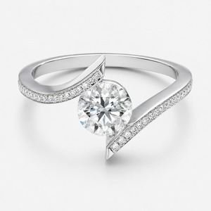 Anillo de compromiso de plata 925 para mujer con diamante de corte brillante redondo, engaste de puntas y detalles pavé, estilo clásico - Product Image 6