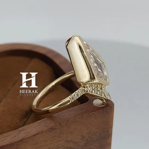 Unique Shield Cut Lab Grown Diamond Engagement <b>Ring</b> 14K Yellow <b>Gold</b> Bezel <b>Set</b> Kite Shape Diamond <b>Ring</b> Geometric Bridal Jewelry - Product Image 3