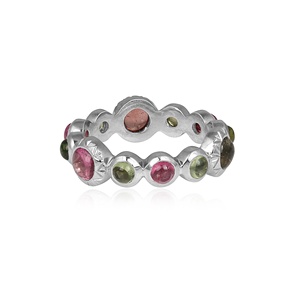 Anillo de Eternidad de Plata de Ley 925 con Turmalina Verde y Rosa Natural, Hecho a Mano, con Múltiples Piedras Preciosas, Joyería Fina para Mujer, Venta al Por Mayor - Product Image 1