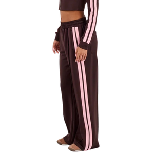 Womens Cropped Full <b>Zip</b> Hoodie Tracksuit Set <b>Side</b> Stripe Wide Leg <b>Trousers</b> Drawstring Waist Two Piece Casual Street Style Outfit - Product Image 4