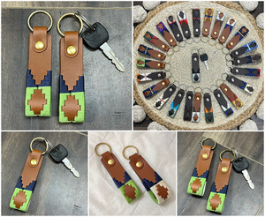 Handmade Genuine <b>Leather</b> <b>Keychain</b> With Embroidered Aztec Pattern Western Key Ring Custom Designer Key Holder for Office Gifts - Product Image 3