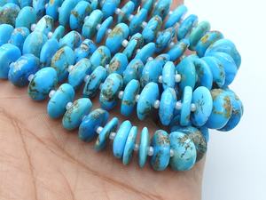 Arizona Turquoise Blue Smooth Polished Coin Button Heishe Tire Bead 8-Inch Strand 10-12MM Approx Making Jewelry Natural <b>Stone</b> - Product Image 5