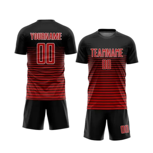 Ensemble de maillot de football rayé bleu personnalisé pour hommes, manches courtes, col rond, tissu respirant en polyester, uniforme d'équipe, 100% polyester - Product Image 3