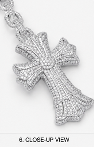 Premium iced out cross keychain pendant solid 18K white gold <b>set</b> lab grown diamonds bold gothic design secure key <b>ring</b> - Product Image 5