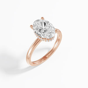 Anillo de Halo oculto con 2,46 Ctw Oval E VS1 Center DEF Round Side Moissanite en plata de ley 925 - Product Image 6