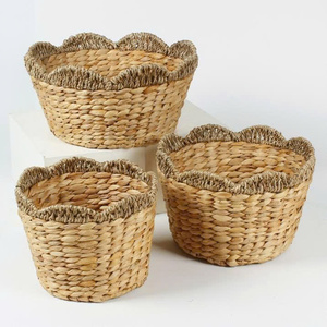 Natural Rattan Storage Baskets Set Scalloped Edge Rustic Design Multi-Purpose Organizer Bowl <b>Shape</b> Eco-Friendly Handwoven - Product Image 1