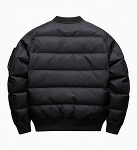 Men's Black Puffer Jacket Turn-down Collar Zipper Closure Casual Solid Color Polyester Material Winter Wear Regular Fit - Product Image 2