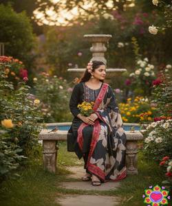 Conjunto de Lujo de Algodón Estampado con Textura, de Secado Rápido, con Dupatta, para Uso Festivo, Talla Única, Precio al por Mayor, Prenda Étnica - Product Image 5