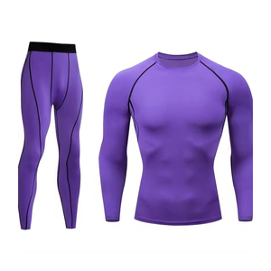 Men's <b>Purple</b> Compression Set <b>Long</b> <b>Sleeve</b> Crew Neck Full Length Quick Dry Sporty Fitness Wear Solid Color - Product Image 5