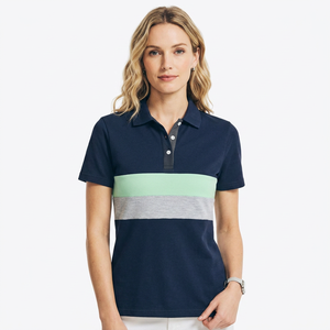 Polo à manches courtes pour homme, color-block, rayé, en coton Oxford, décontracté, respirant, coupe classique - Product Image 2