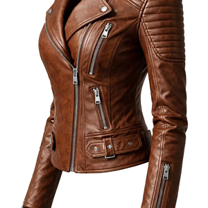 Women Genuine <b>Leather</b> Coat Ladies Classic <b>Long</b> Style Slim Fit Zip-Up Black Customized Logo Factory Price Wholesale OEM - Product Image 2