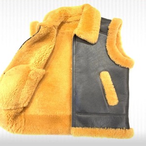 Men Dark <b>Brown</b> Sheepskin Shearling Genuine Leather Vest Whiskey Fur Waistcoat - Product Image 3