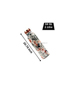 Bouteille d'eau en cuivre de style indien avec motifs peints en émail et bouchon étanche idéal pour les cadeaux ou les soins personnels quotidiens - Product Image 1