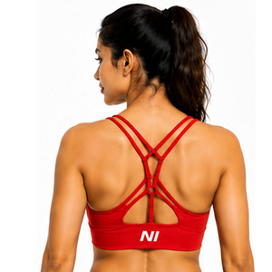 Soutien-gorge de sport pour femme 2026 rouge à dos croisé, maintien élevé, pour yoga et fitness, avec logo NI, design personnalisé Nofyan Ind - Product Image 1