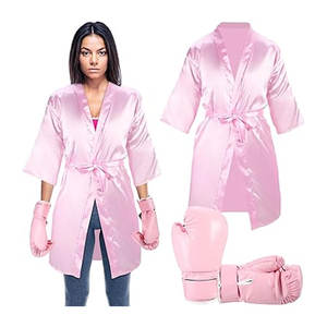 Conjunto de 2 piezas de disfraz de boxeo para Halloween, con diseño de concienciación sobre el cáncer de mama, talla XL, bata de boxeo y guantes de satén rosa para adultos, conjunto de boxeadora para mujer - Product Image 1
